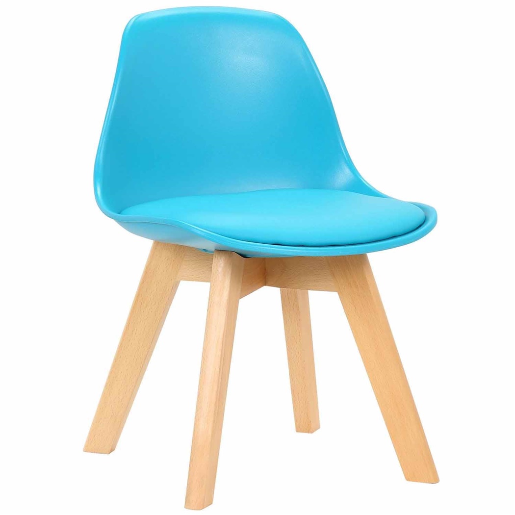 Chaise Visiteur pour Enfant LYNA, Piétement en Bois, Revêtement en Cuir Bleu