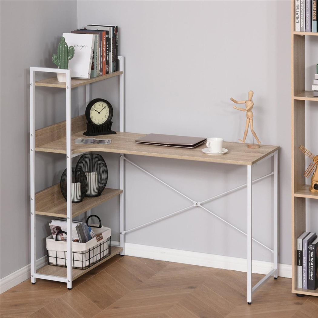 Bureau d’angle MACAO, avec Étagère Intégrée, 120x70x120 cm, en Bois, couleur Hêtre 
