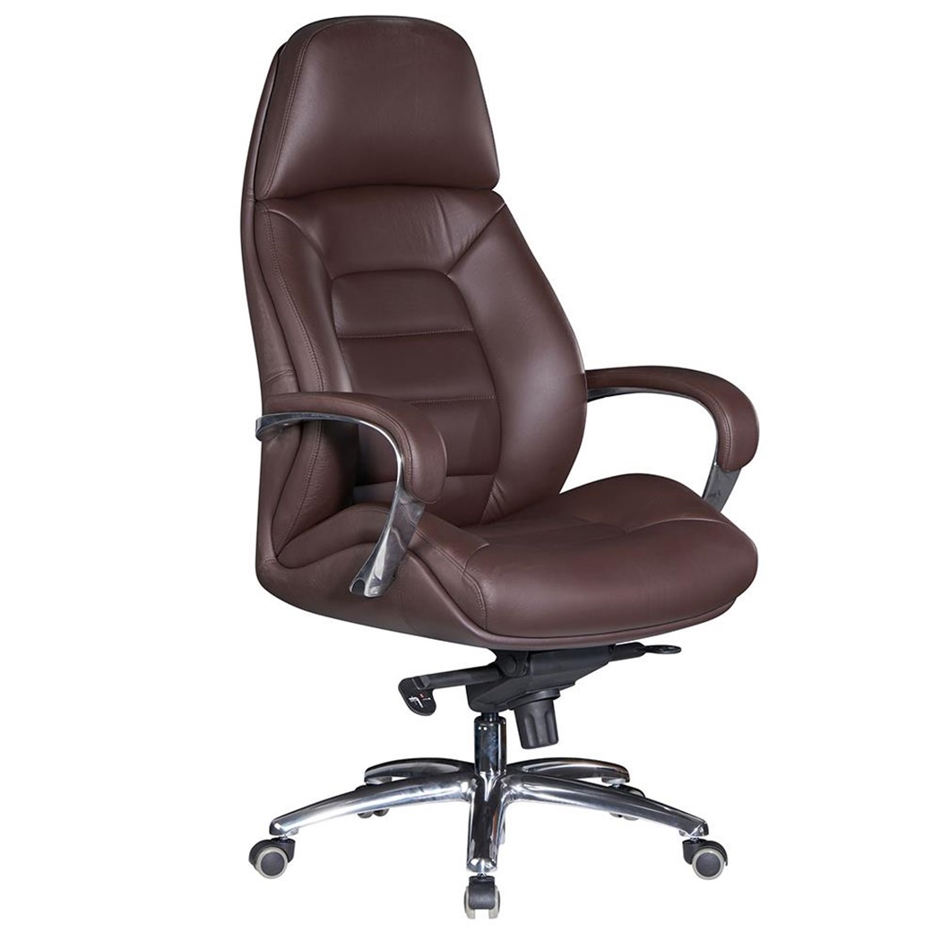 Fauteuil de Direction SHANGAI, Design et Ergonomique, en Cuir Authentique, Marron Foncé