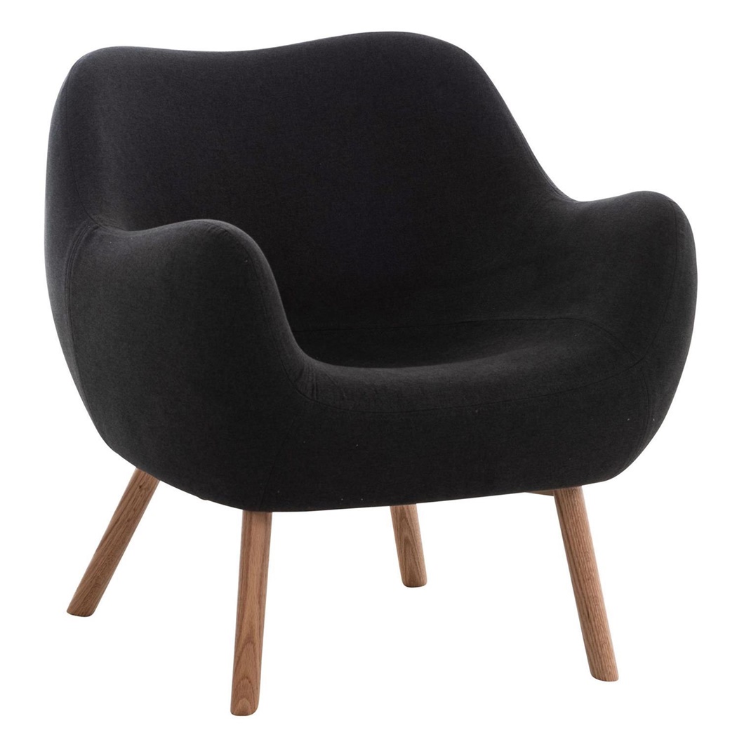 Fauteuil Visiteur MALTA, Design Moderne, Pieds en Bois, Revêtement Tissu, Noir