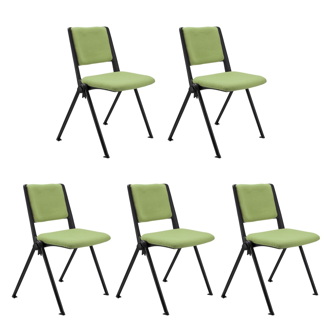 Lot de 5 chaises visiteur CARINA, Empilable, Crochets d’Attache, Piétement Noir, Tissu Vert