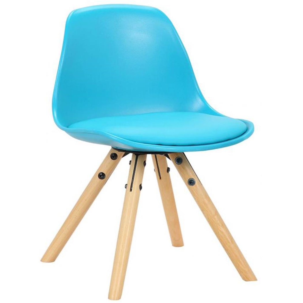 Chaise Visiteur pour Enfant NAKOR, Piétement en Bois, Revêtement en Cuir Bleu