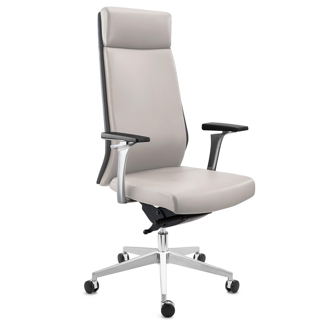 Fauteuil de bureau PERONI, Design Moderne Élégant, Usage Professionnel 8H, Cuir Véritable, Gris Clair