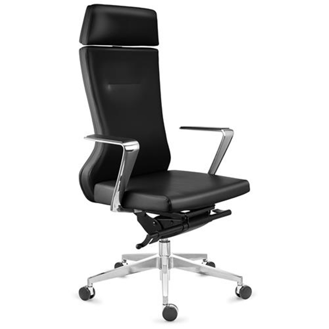 DEMO# Fauteuil de bureau GALVAN, Design et Grande Qualité, Usage Professionnel 8H, Cuir Véritable Noir