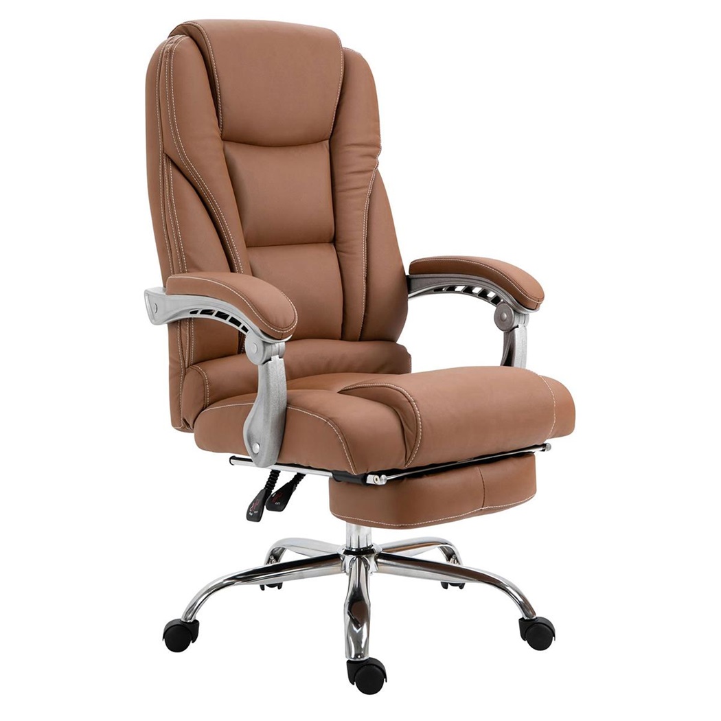 Fauteuil de bureau COMODITY, Repose-pieds Extensible, en Cuir, Marron Clair