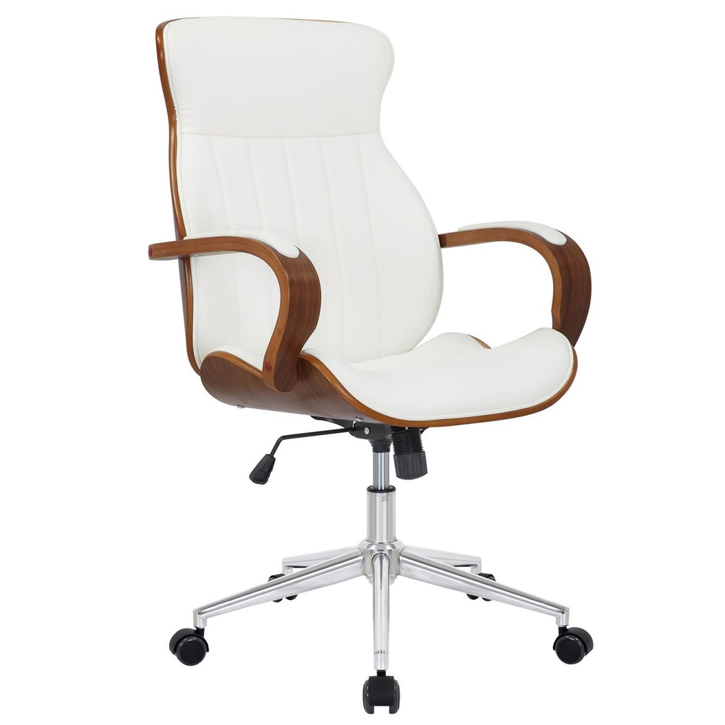 Fauteuil de Bureau MELINA, Mécanisme Basculant, Structure en Bois, Cuir Blanc