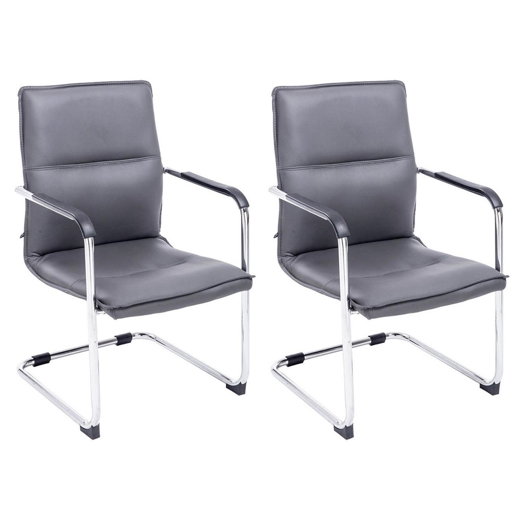 Lot de 2 Chaises de réunion GOLIATH, Structure Métallique, Grand Rembourrage et Design élégant, Cuir Gris