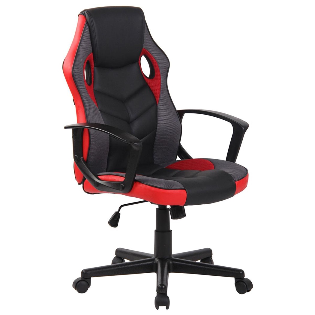 Fauteuil Gaming DELI, Forme Ergonomique, Mécanisme Basculant, en Cuir, Noir et Rouge