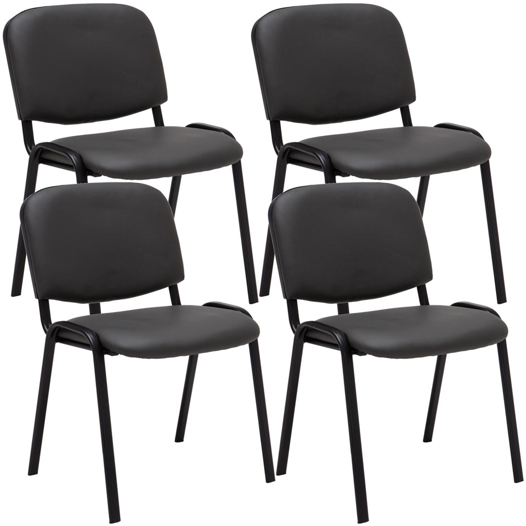 Lot de 4 chaises visiteur MOBY CUIR, Commode et Pratique, Prix Incroyable, Gris et Piétement Noir