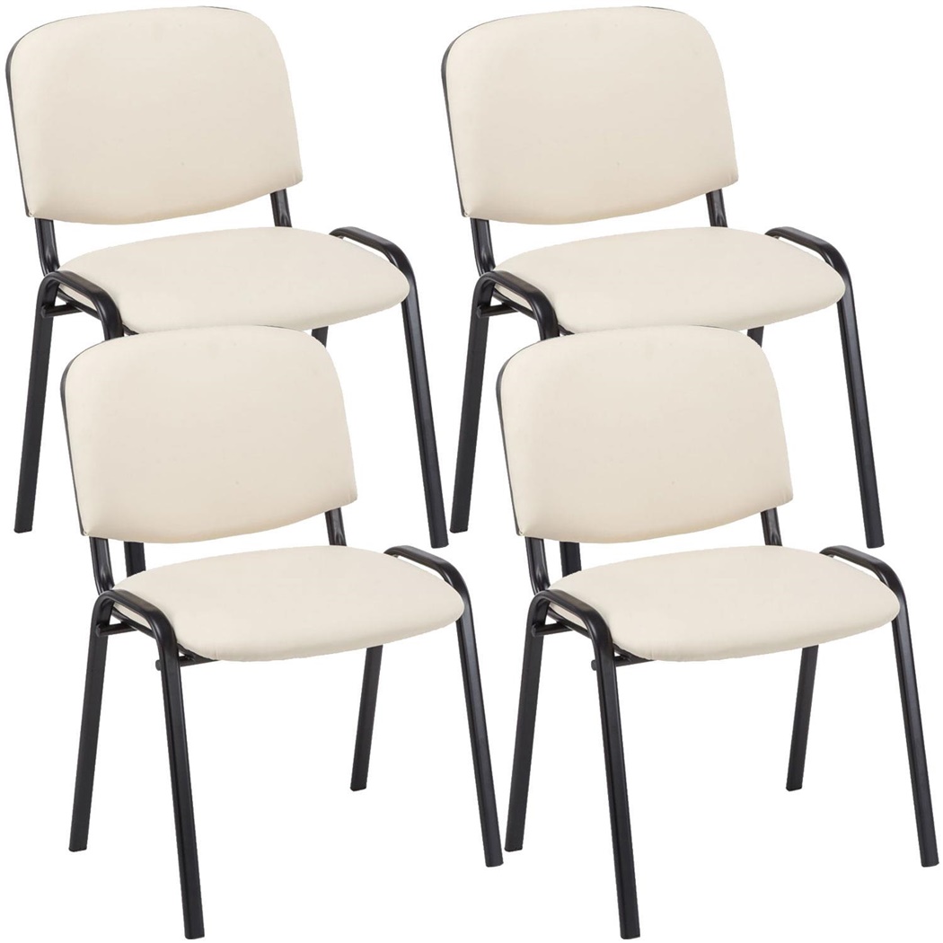 Lot de 4 Chaises Visiteur MOBY CUIR, Commode et Pratique, Prix Incroyable, Crème et Piétement Noir