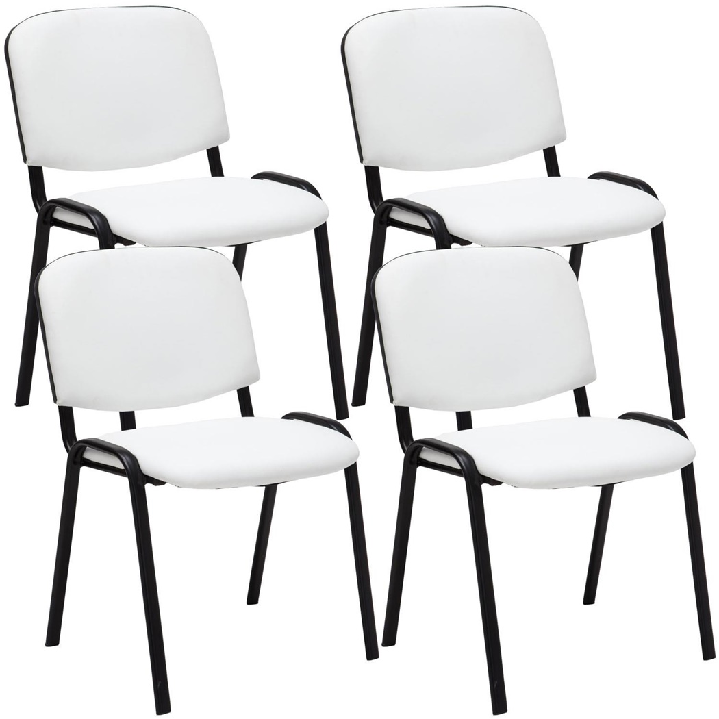 Lot de 4 Chaises Visiteur MOBY CUIR, Commode et Pratique, Prix Incroyable, Blanc et Piétement Noir