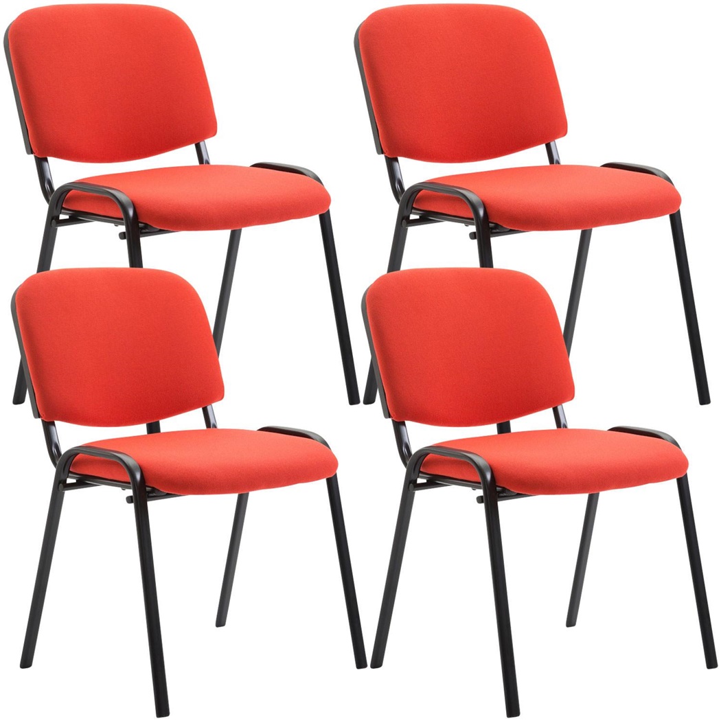 Lot de 4 Chaises Visiteur MOBY CUIR, Commode et Pratique, Prix Incroyable, Rouge et Piétement Noir