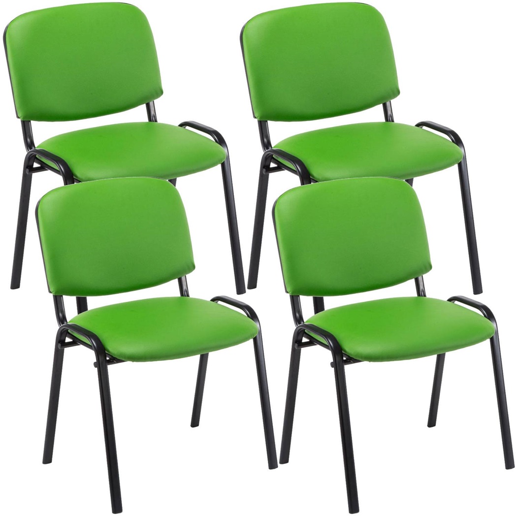 Lot de 4 Chaises Visiteur MOBY CUIR, Commode et Pratique, Prix Incroyable, Vert et Piétement Noir