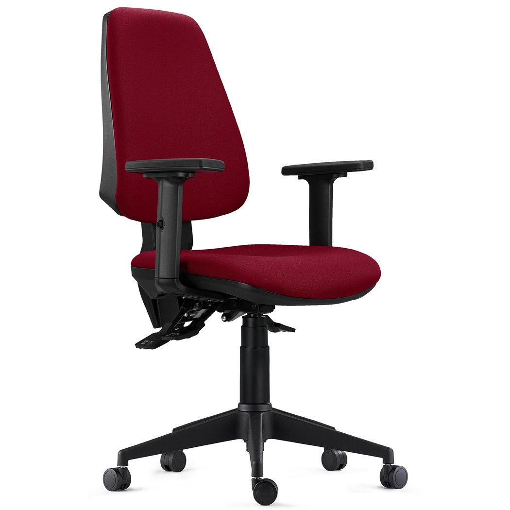 Chaise de Bureau Ergonomique INDIANA PRO, Usage Intensif 8H, avec Accoudoirs Ajustables 2D, en Tissu Bordeaux