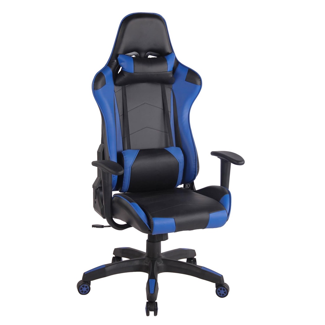 Fauteuil de bureau Gamer DARIUS, Dossier Inclinable, Coussins Inclus, Noir et Bleu