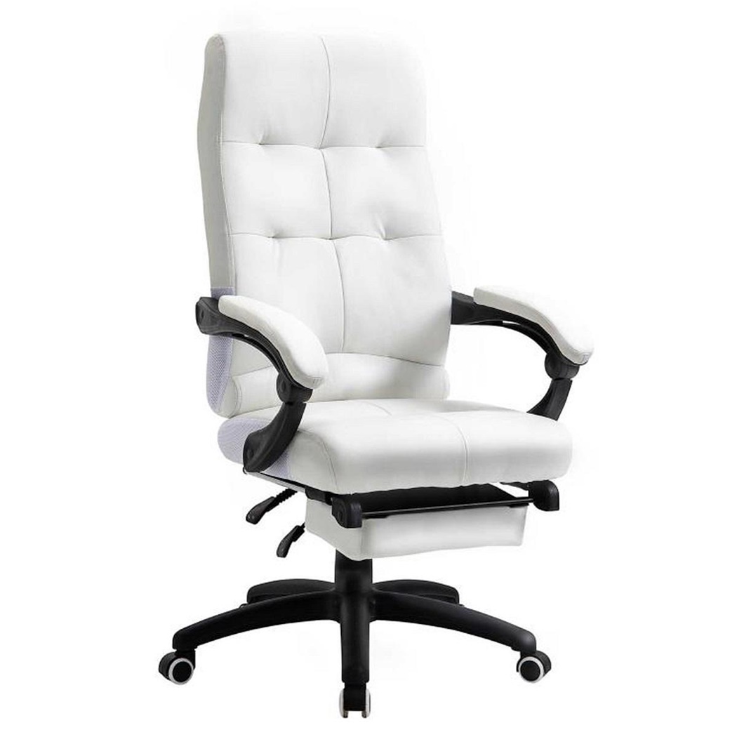 Fauteuil de Bureau LEONARDO, Élégant, Repose-Pieds Extensible, Cuir, Blanc