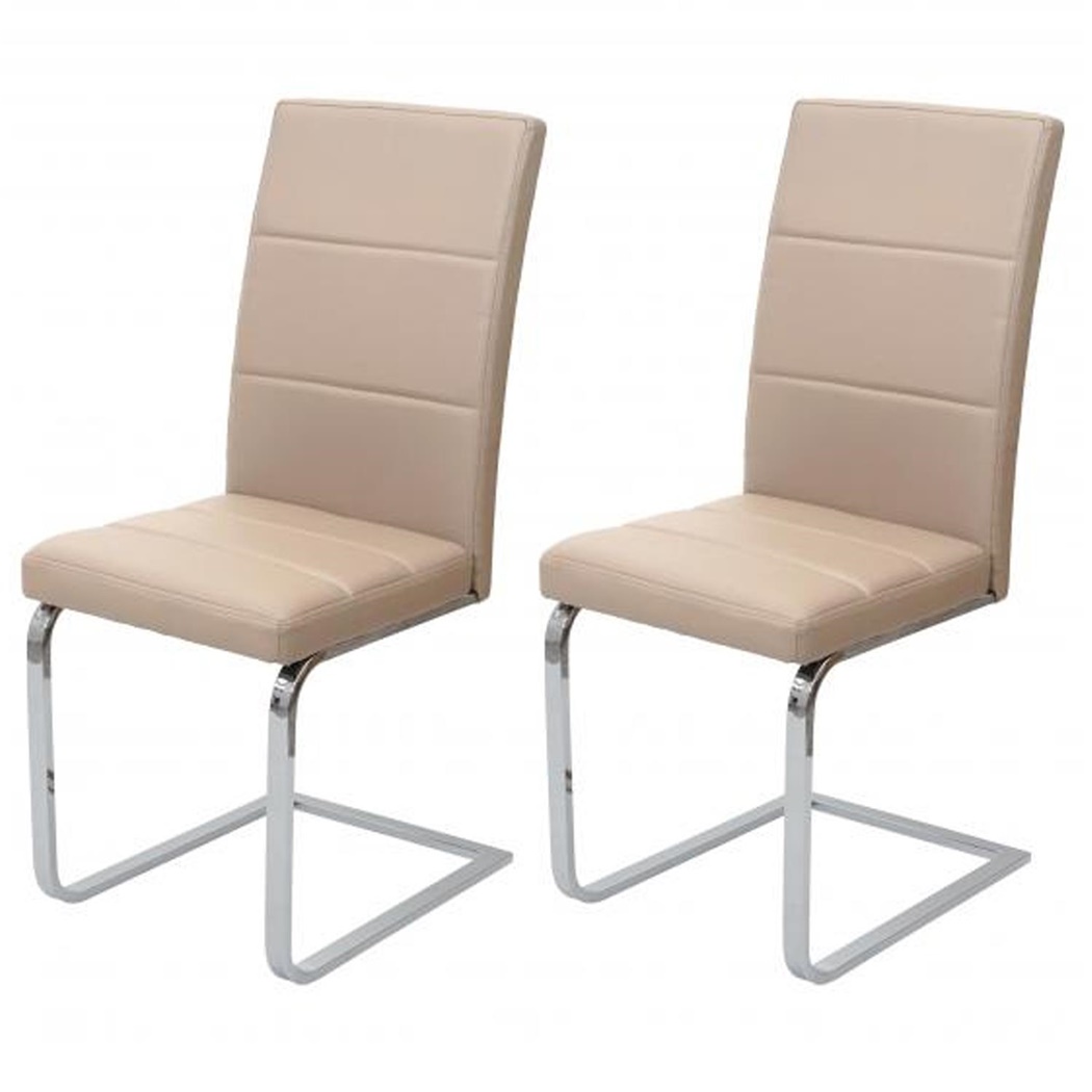 Lot de 2 Chaises Visiteurs VERMONT, Structure Chromée, Revêtement en Cuir Crème