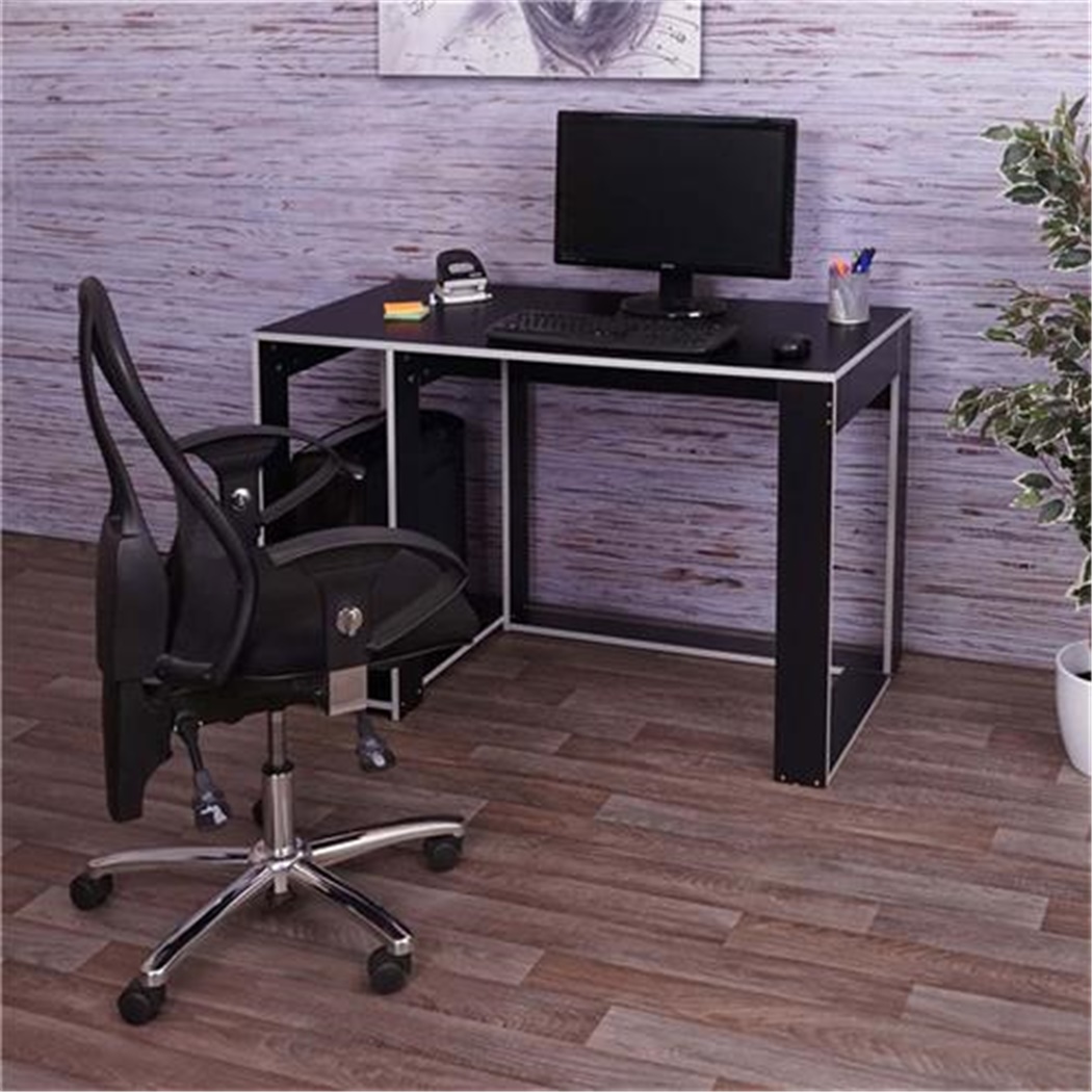 Bureau Informatique RODES, 120x60x76cm, Design Linéaire, En Bois Noir et Gris