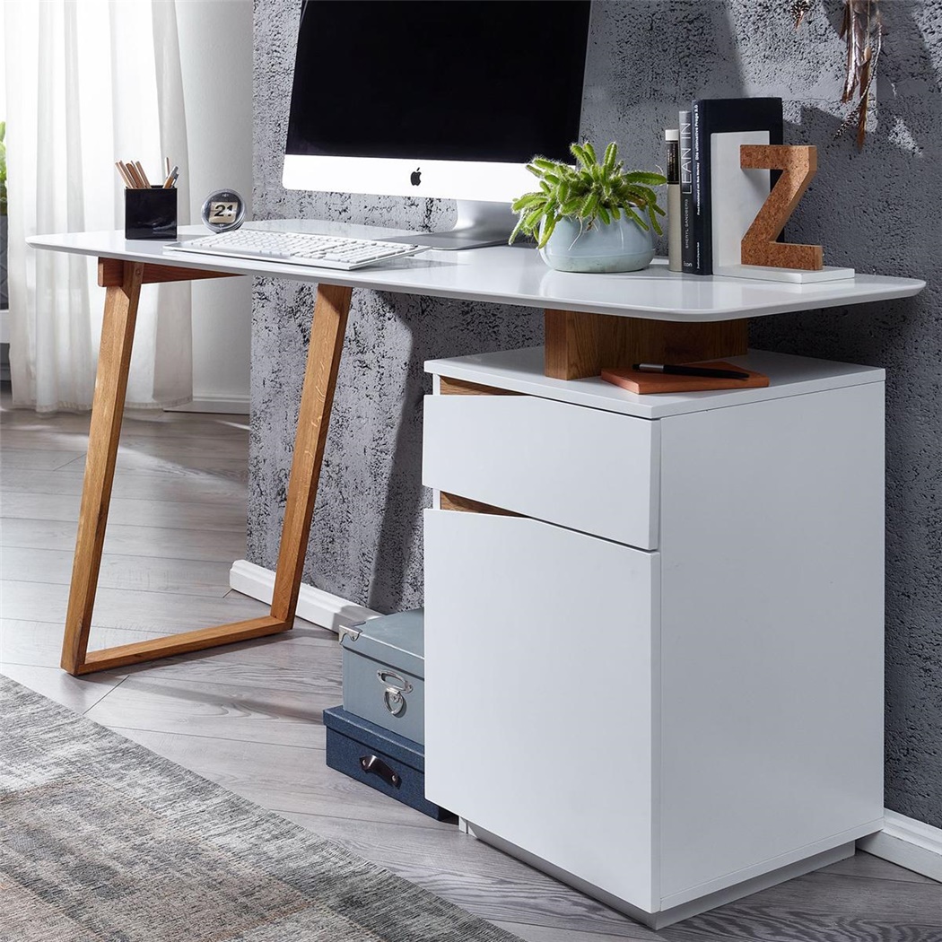 Bureau informatique LAIENE, Élégant et Moderne, avec Meuble de Rangement, en Bois Blanc