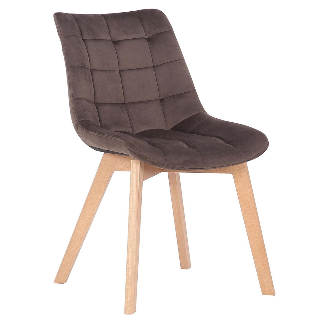 Chaise visiteur LOMY, Design Moderne, Piétement Bois de Hêtre, en Velours Marron