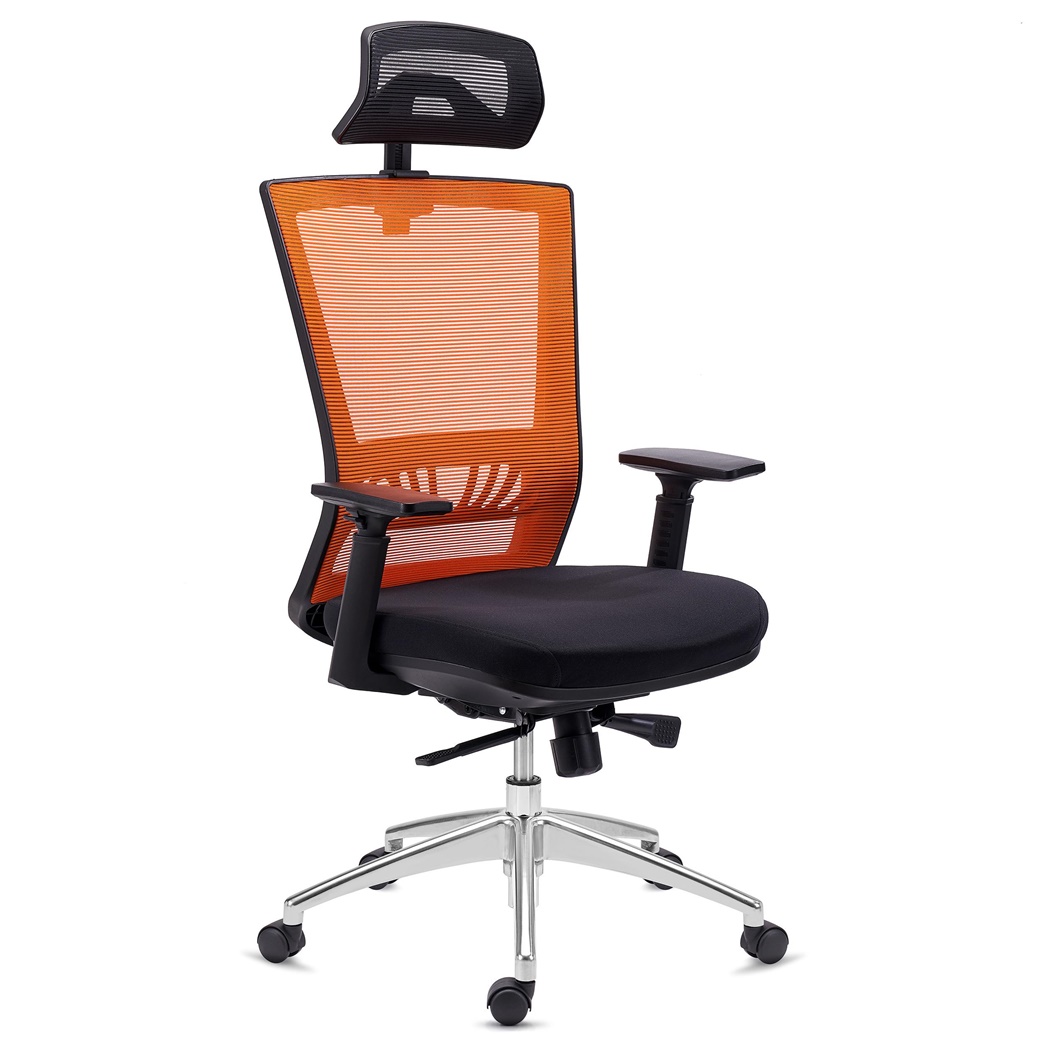 DEMO# Chaise Ergonomique MAGNUM ELITE, Appui-tête, Utilisation 8h, Piétement Métallique, Support Lombaire, Orange