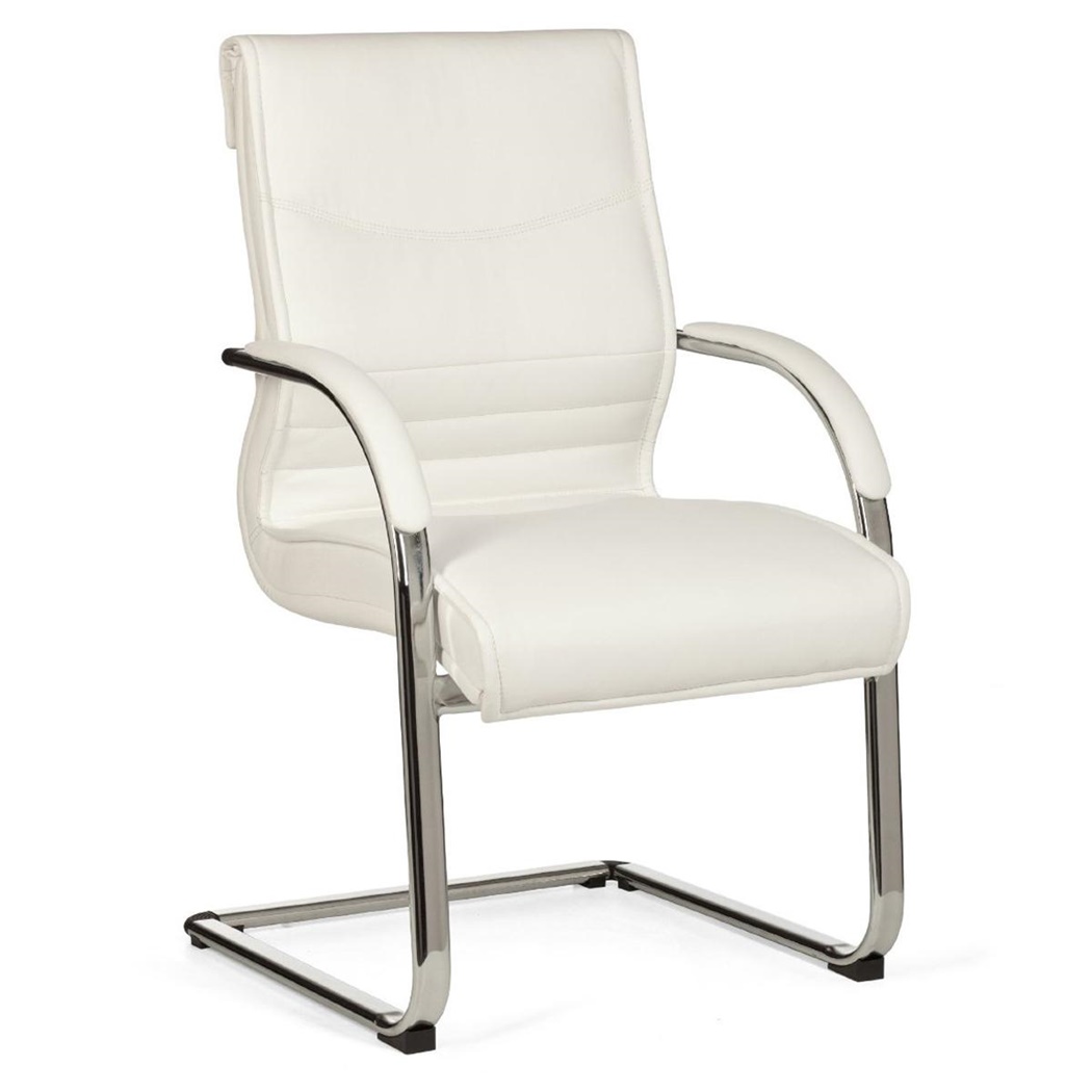 DEMO# Chaise visiteur Ergonomique PINDO, Grand Rembourrage, Design Élégant, en Cuir, Blanc