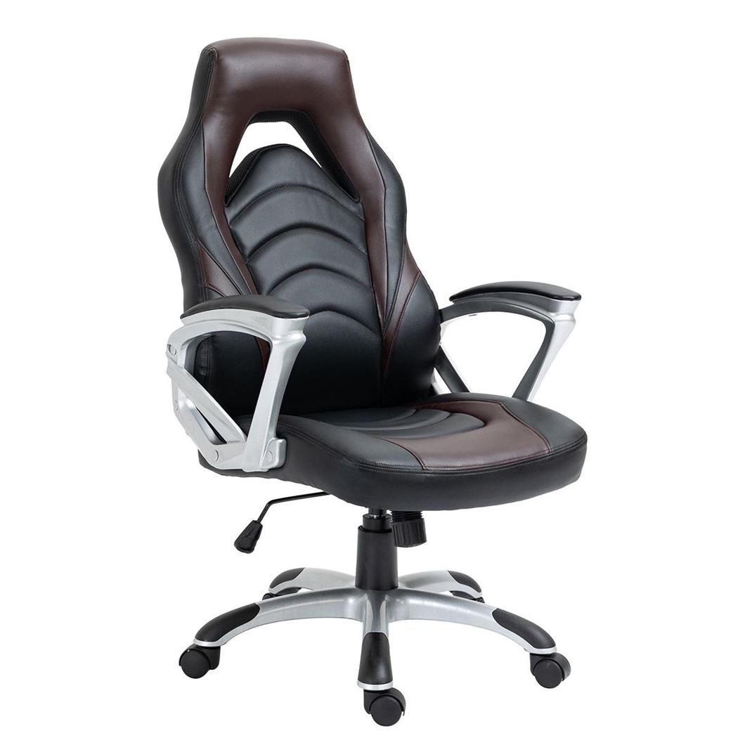 Fauteuil Gamer ALPHA, Design Sportif, Dossier Inclinable, en Cuir, Noir et Marron