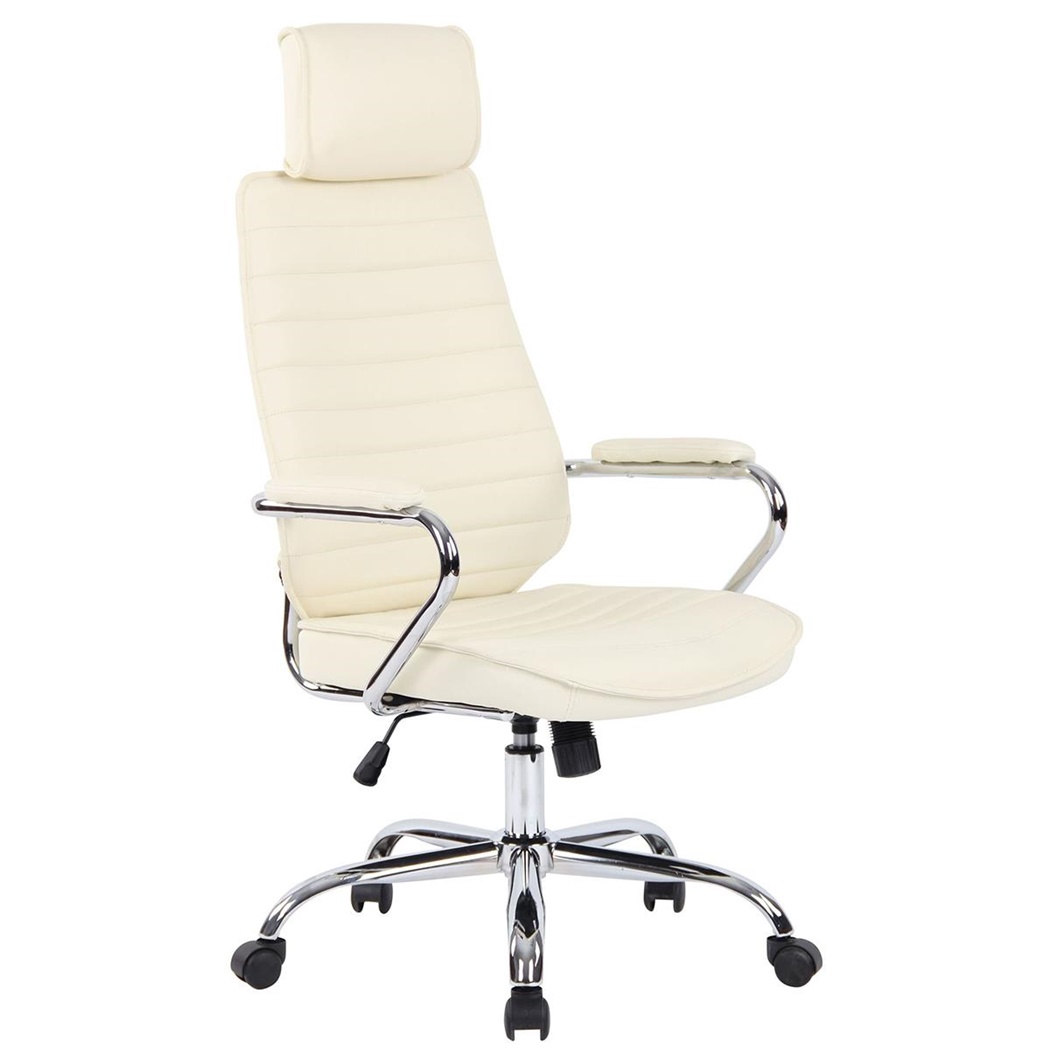 Fauteuil de Direction RENO CUIR ATHENTIQUE, Structure Métallique, Crème