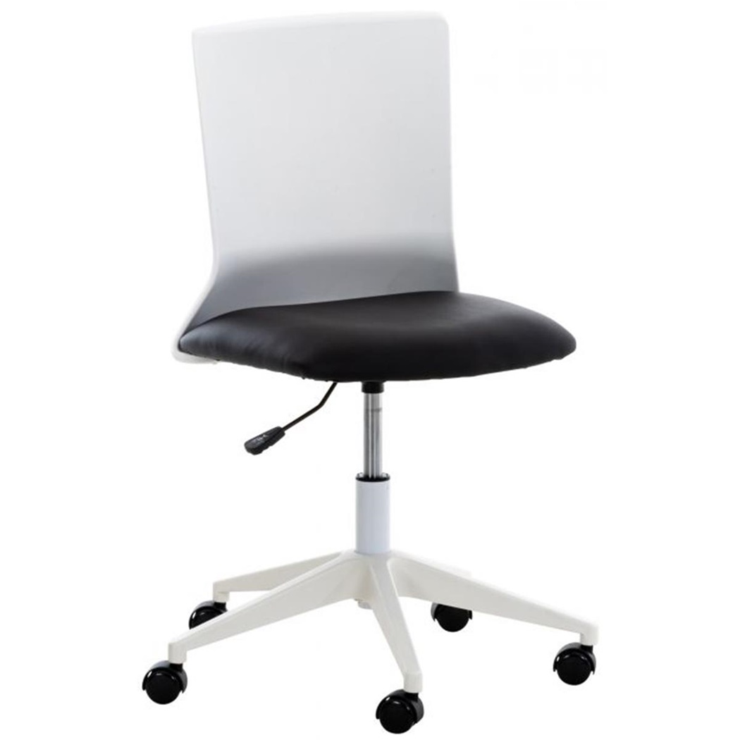 Chaise de bureau TURY, Structure Blanche, Assise en Cuir, Noir