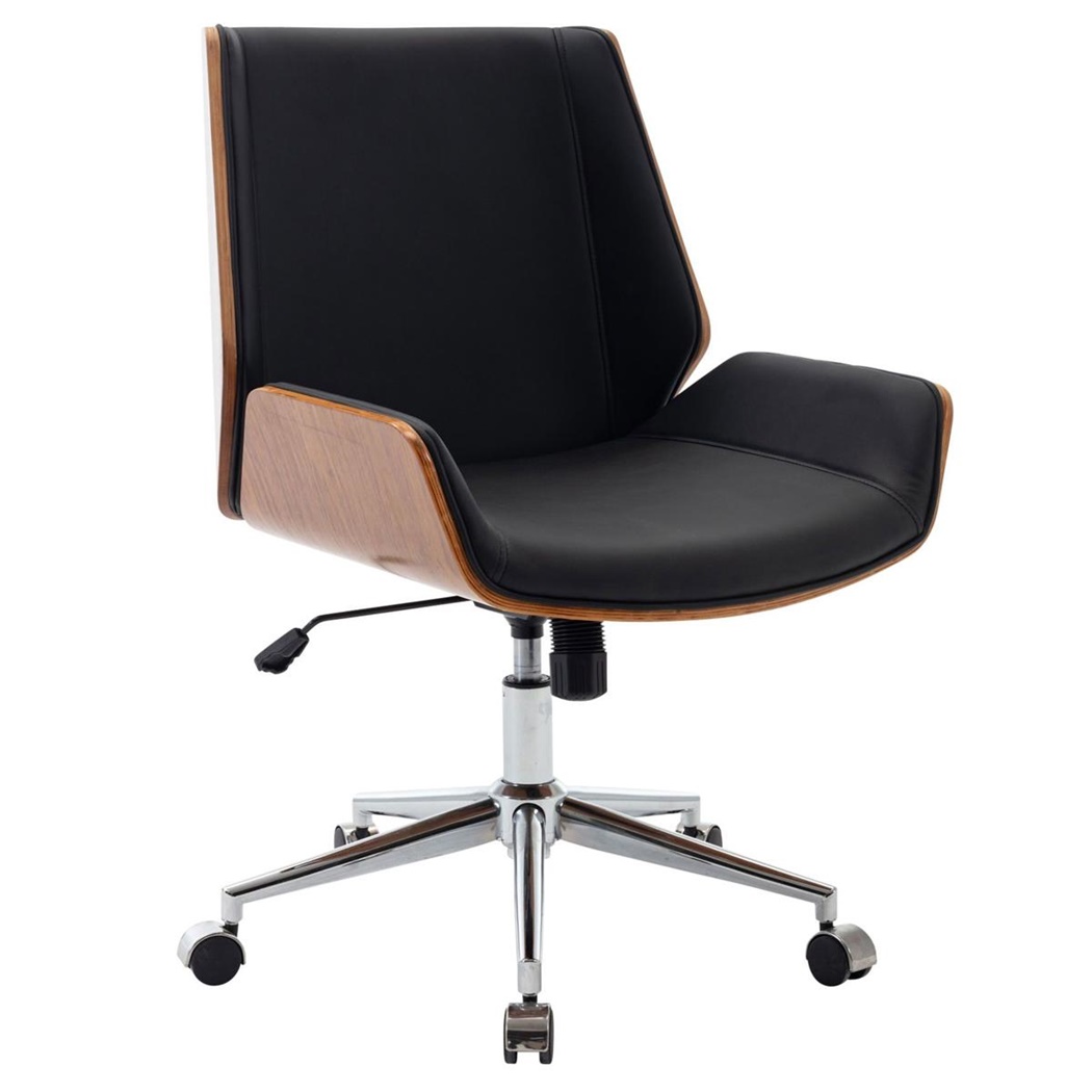 Chaise de Bureau IRON Rembourrée, Style Scandinave, Bois et Cuir Noir