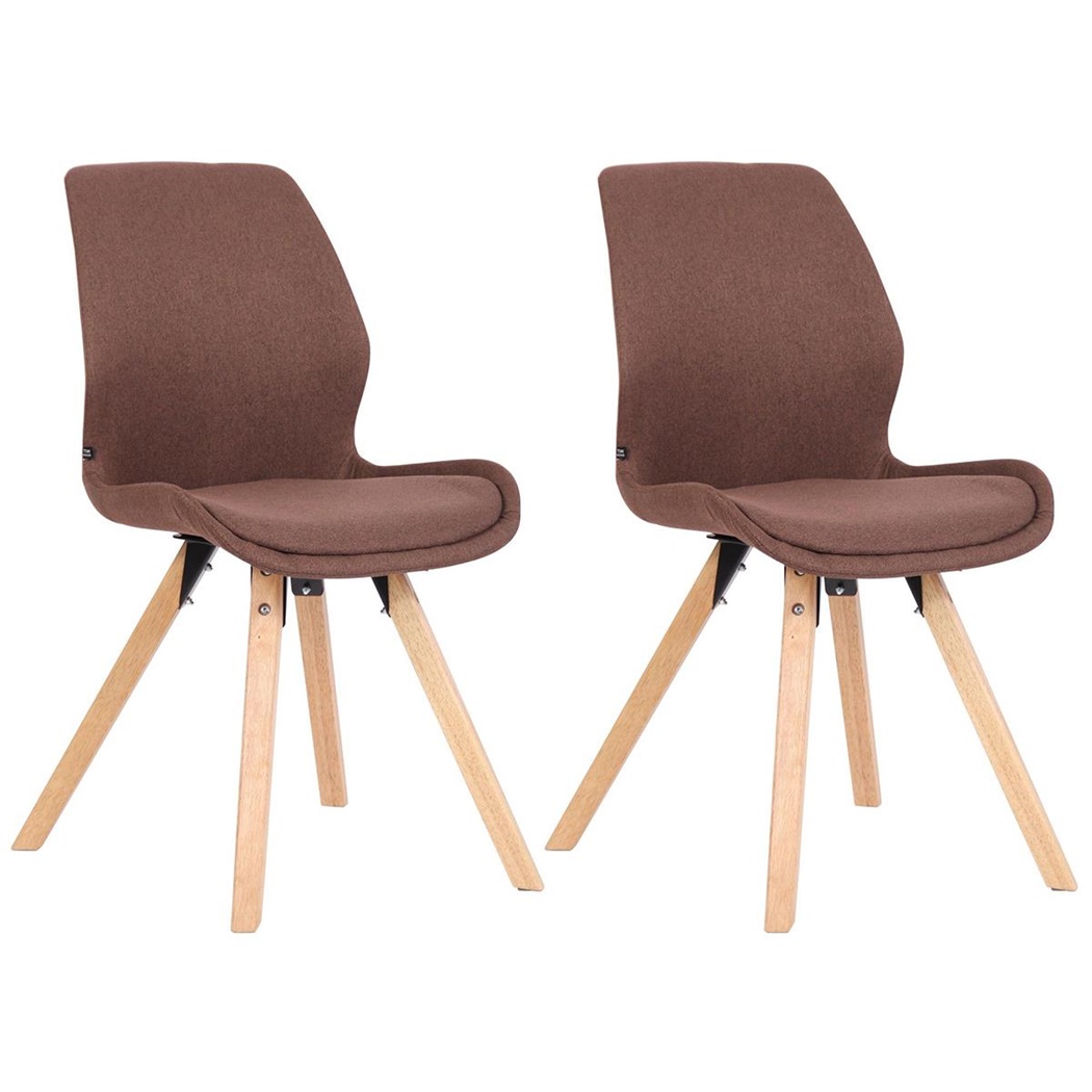 Lot de 2 Chaises Visiteur KALI TISSU, Pieds en Hêtre, Assise Rembourrée, Marron