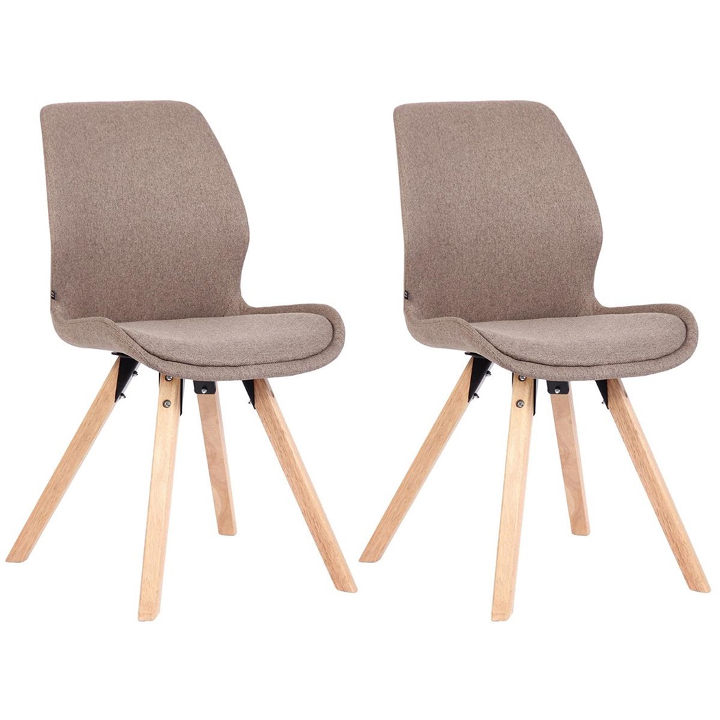 Lot de 2 Chaises Visiteur KALI TISSU, Pieds en Hêtre, Assise Rembourrée, Taupe