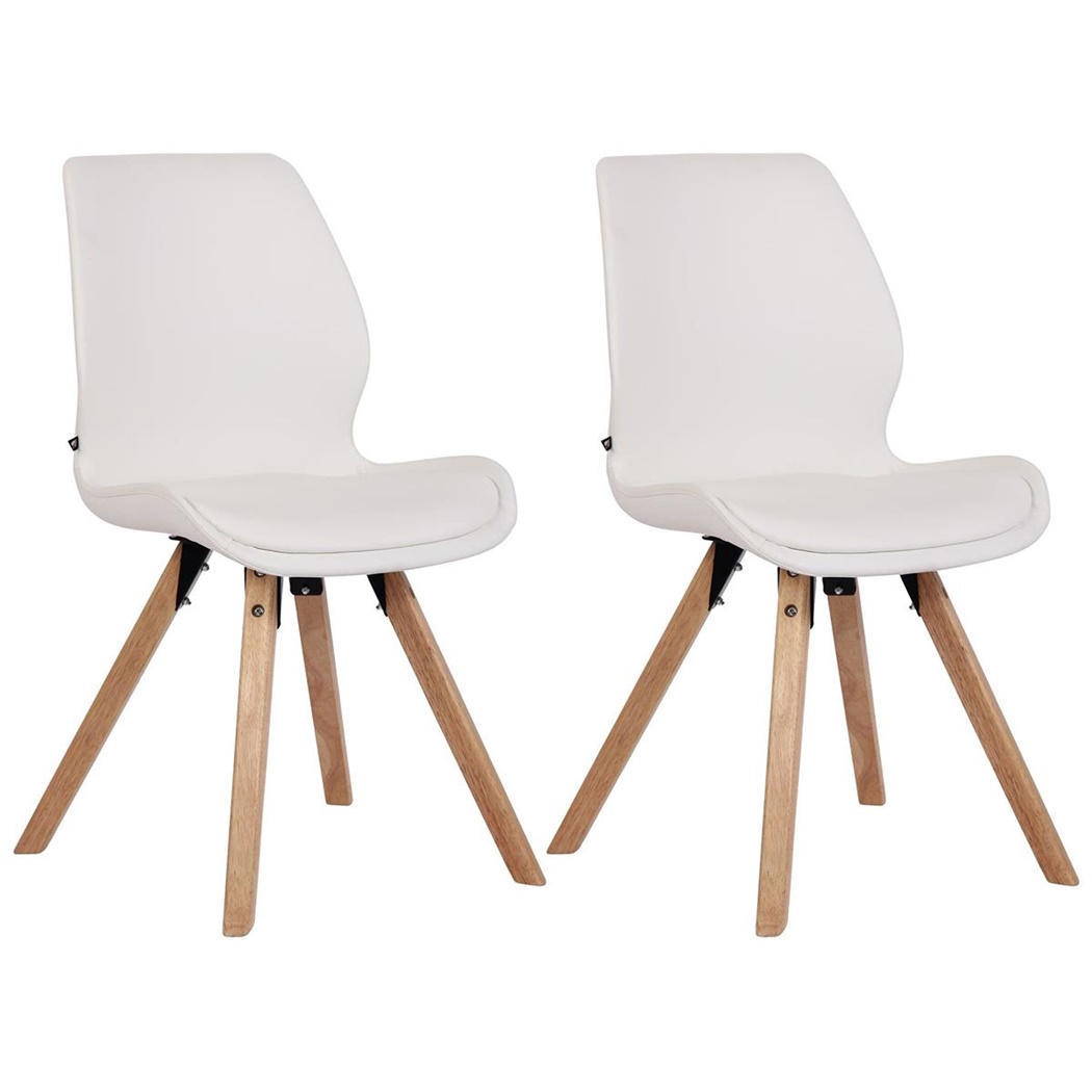 Lot de 2 Chaises Visiteur KALI CUIR, Pieds en Hêtre, Assise Rembourrée, Blanc