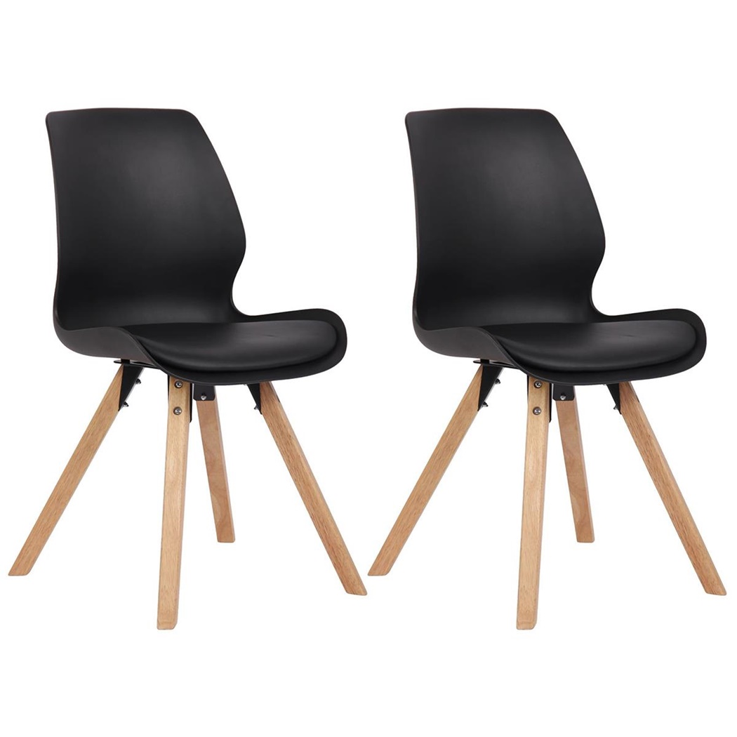 Lot de 2 Chaises Visiteur KALI, Pieds en Hêtre, Assise Rembourrée, Noir