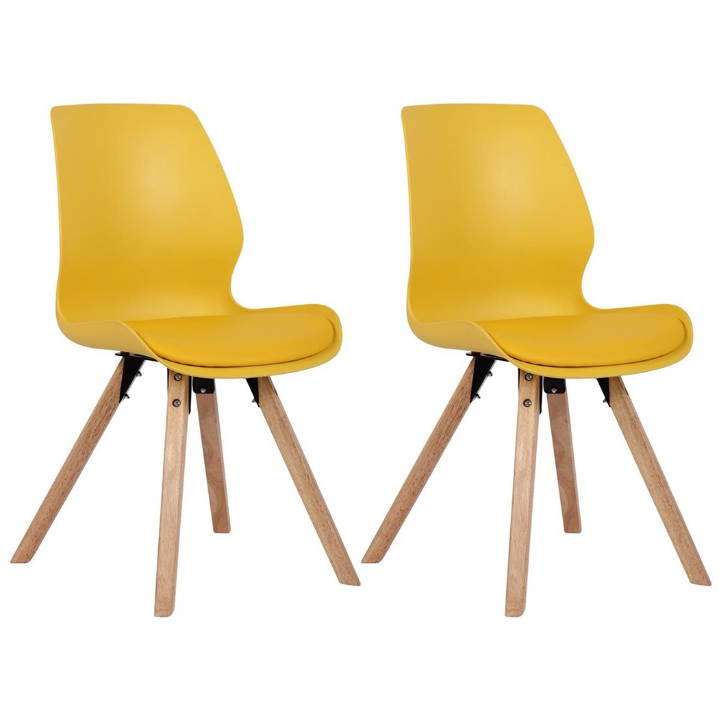 Lot de 2 Chaises Visiteur KALI, Pieds en Hêtre, Assise Rembourrée, Jaune