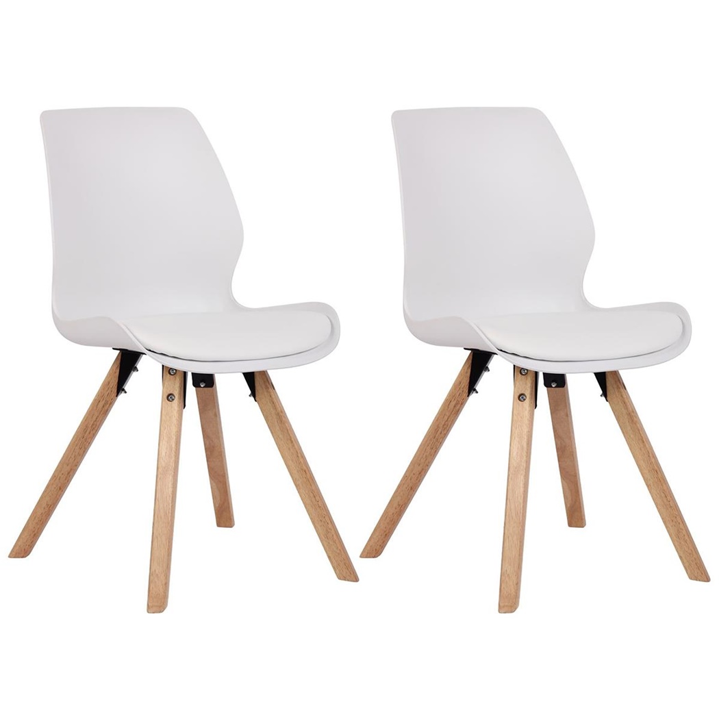 Lot de 2 Chaises Visiteur KALI, Pieds en Hêtre, Assise Rembourrée, Blanc