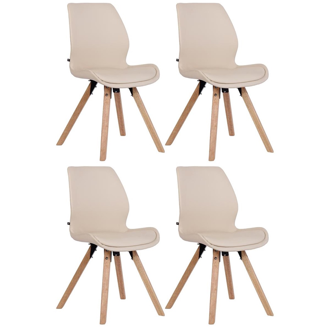 Lot de 4 Chaises Visiteur KALI CUIR, Pieds en Hêtre, Assise Rembourrée, Crème