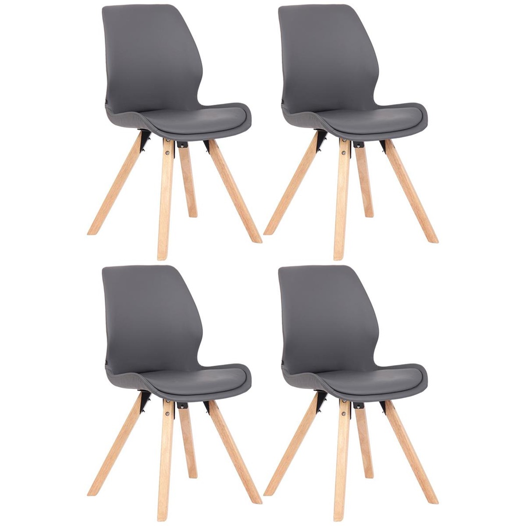 Lot de 4 Chaises Visiteur KALI CUIR, Pieds en Hêtre, Assise Rembourrée, Gris