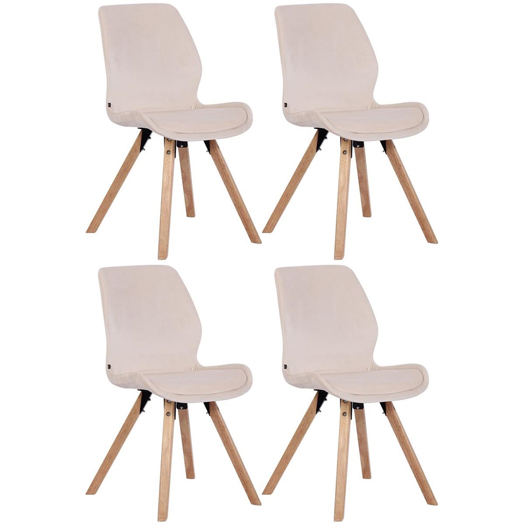 Lot de 4 Chaises Visiteur KALI VELOURS, Pieds en Hêtre, Assise Rembourrée, Crème