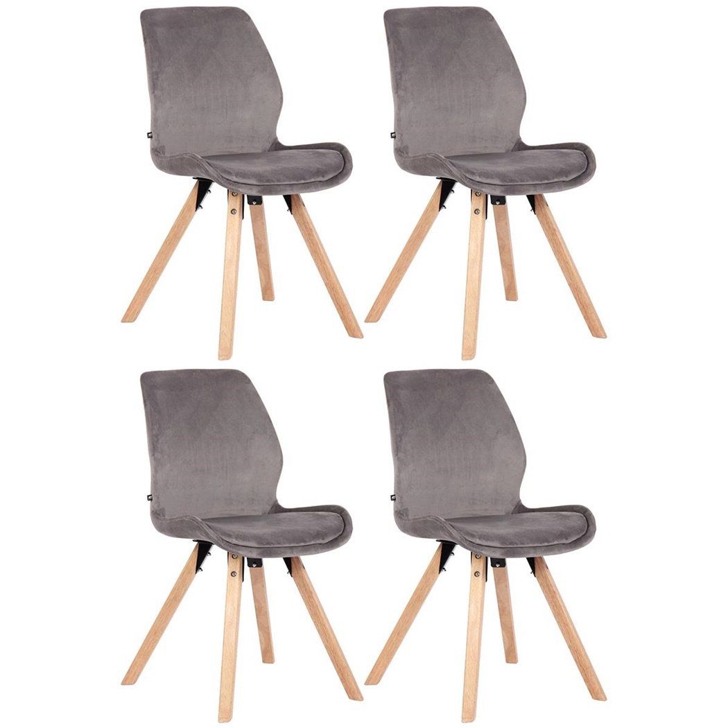 Lot de 4 Chaises Visiteur KALI VELOURS, Pieds en Hêtre, Assise Rembourrée, Gris clair