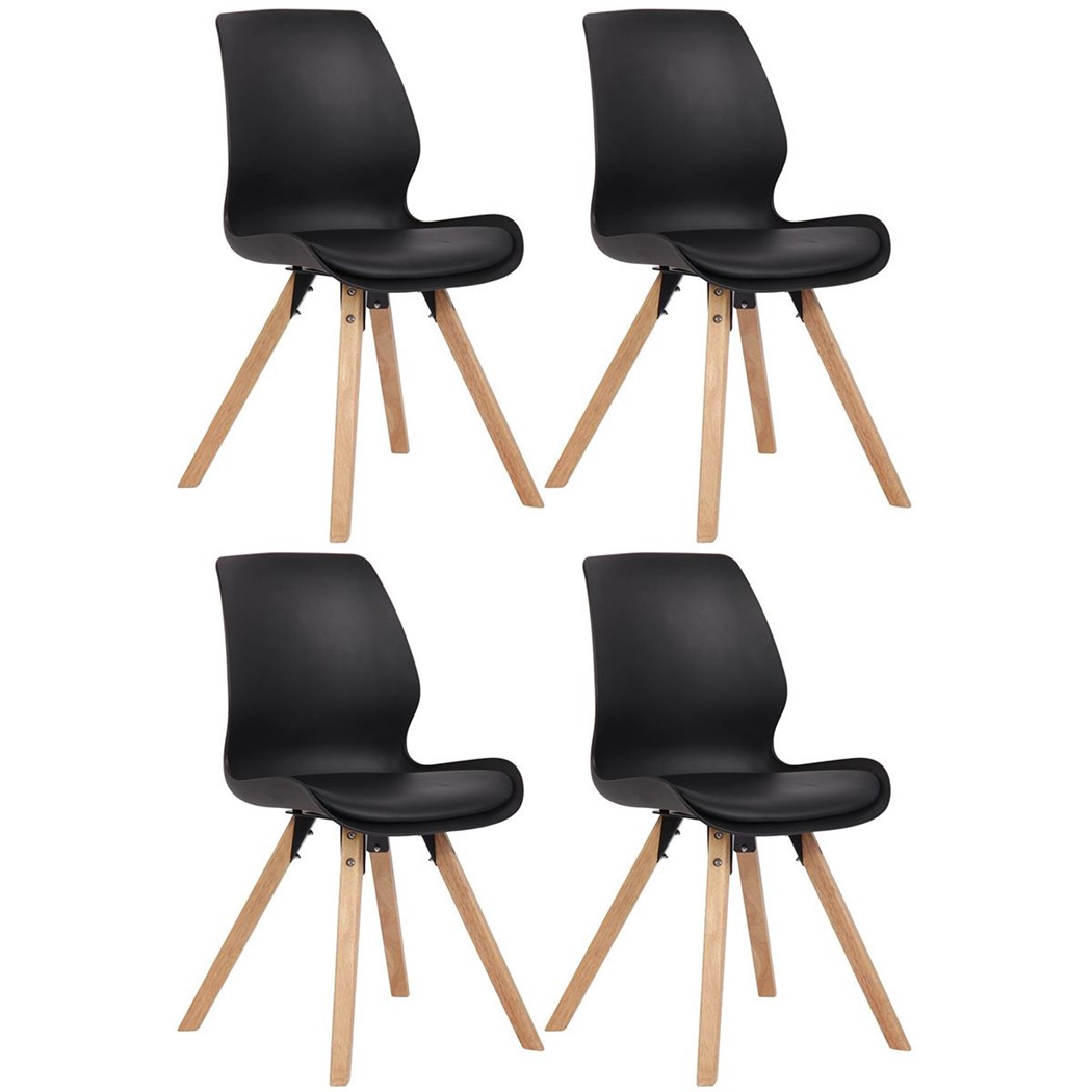 Lot de 4 Chaises Visiteur KALI, Pieds en Hêtre, Assise Rembourrée, Noir