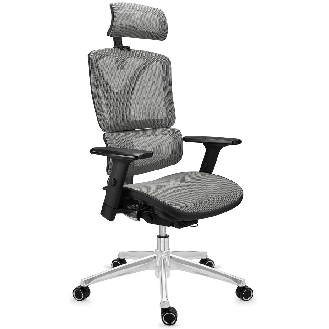 DEMO# Chaise Ergonomique APOLO, Grande Ergonomie, Structure Métallique Chromée, Utilisation 8H, en Maille, Gris