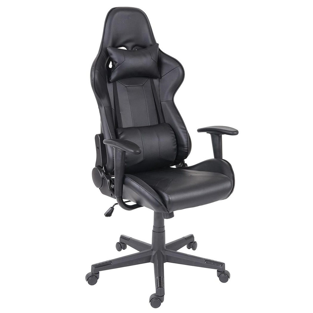 Fauteuil Gaming CAMTON, Coussin Lombaire et Cervical, en Cuir, Noir