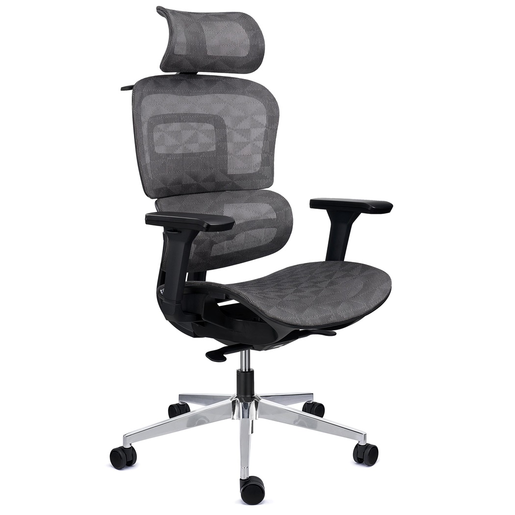 Chaise Ergonomique ERGOMAX, Dossier Ajustable en Hauteur, Utilisation Intensive 8h, en Maille, Gris