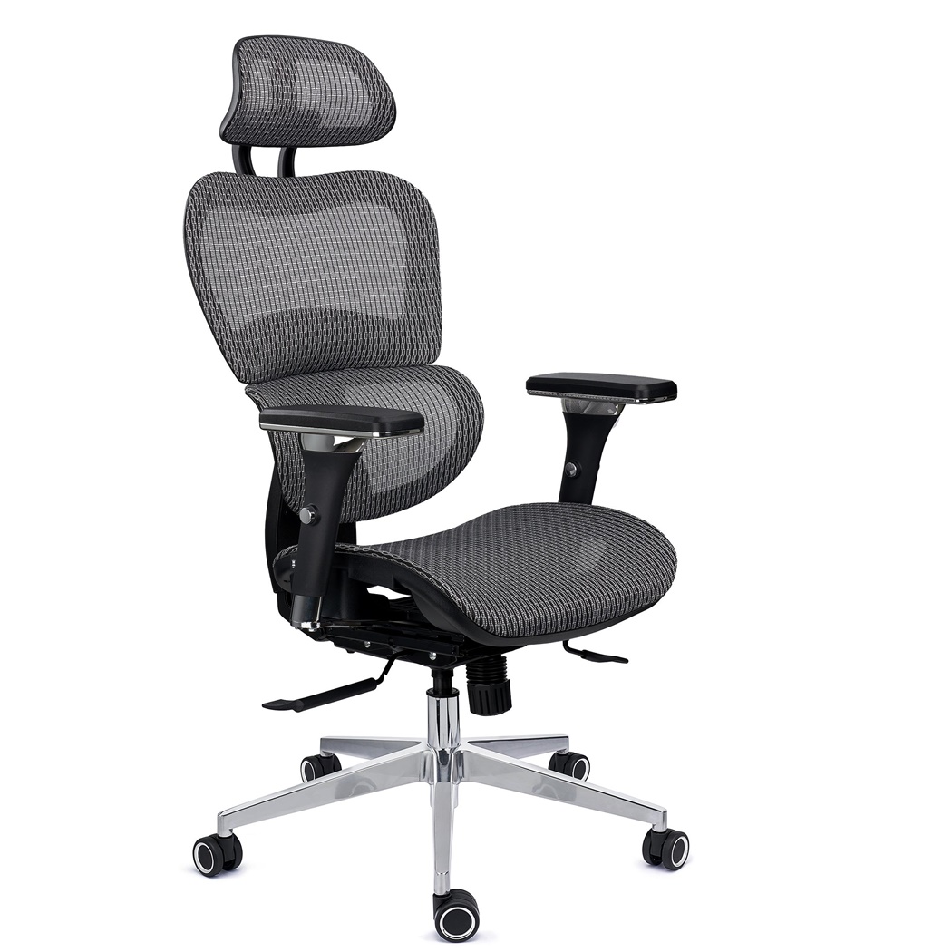 Chaise Ergonomique VICTORY PRO, 100% Ajustable, Utilisation Intensive 8h, en Maille, Gris