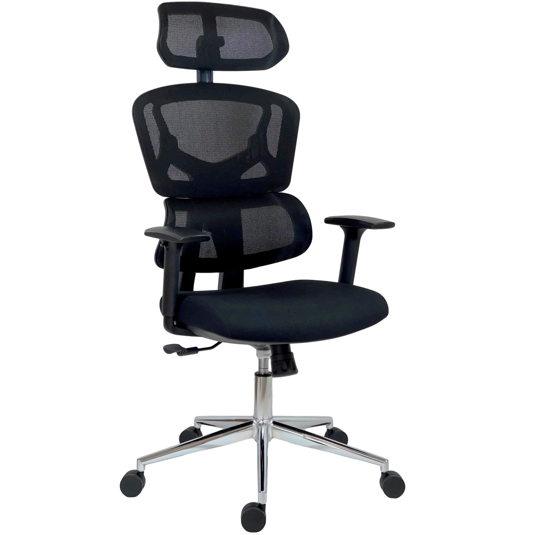 DEMO# Chaise Ergonomique SIDNEY, Grande Ergonomie, Très Confortable, Utilisation 8H, en Maille et Tissu, Noir 