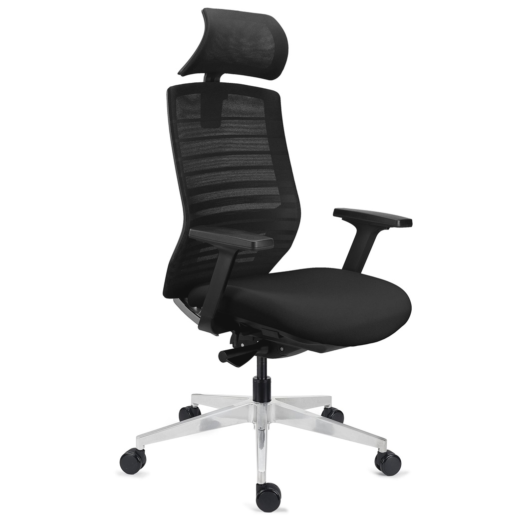 Chaise Ergonomique TAURUS, Appui-tête, Totalement Réglable, Support Lombaire, Noir