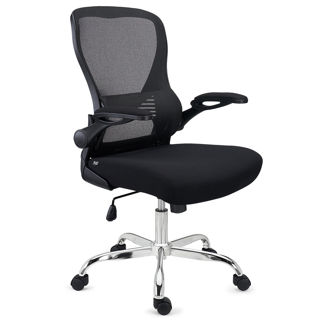 DEMO# Chaise de Bureau CORFU, Accoudoirs Rabattables, Design Ergonomique, Noir 