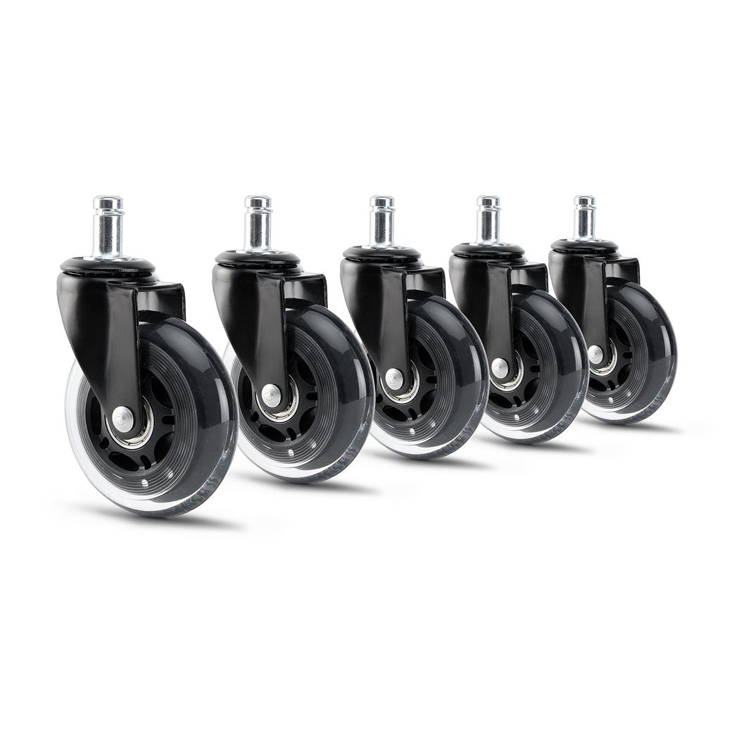 5x Roulettes ROLLER pour chaises et fauteuils, 11mm/75mm, Silencieuses et Grand confort, Transparentes