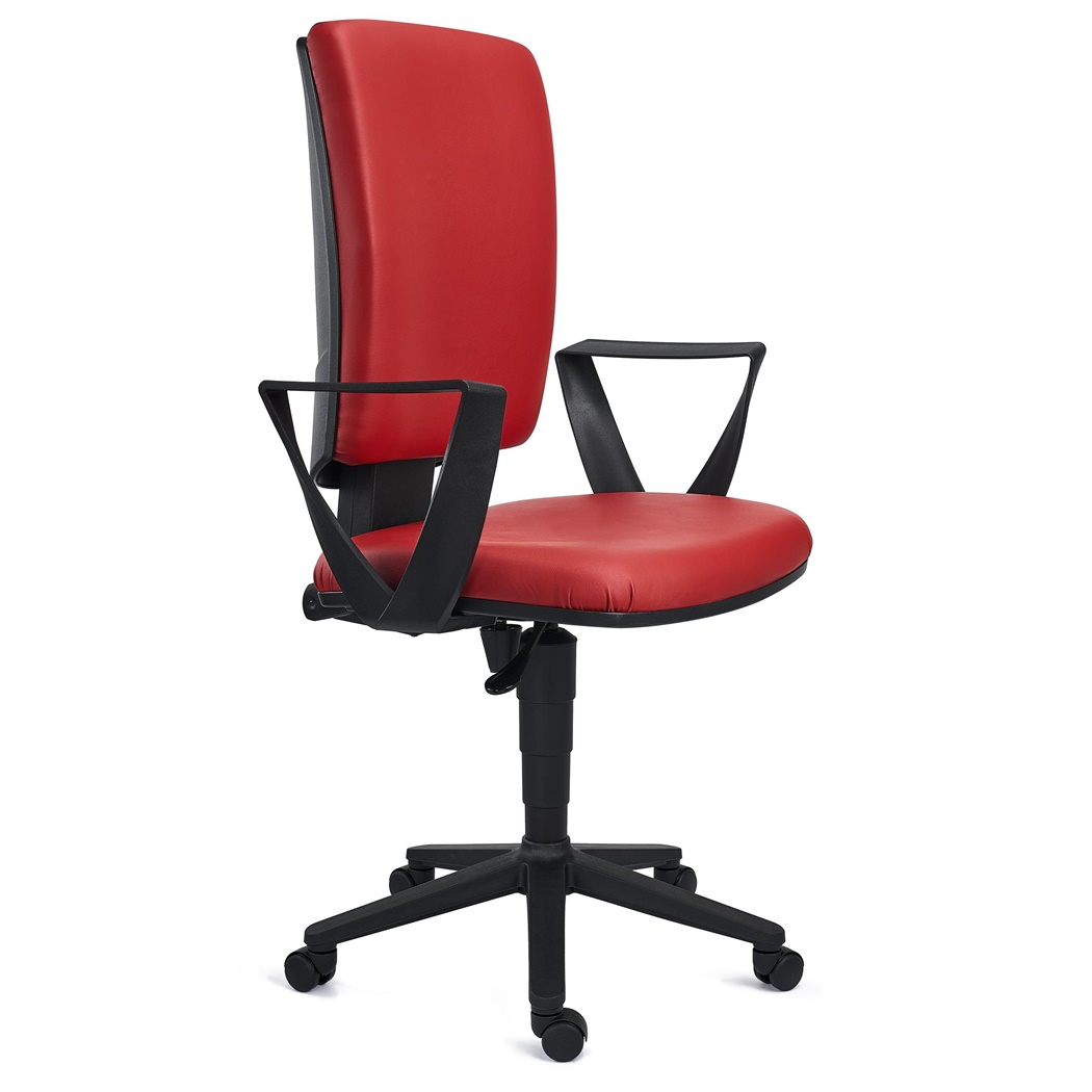 DEMO# Chaise de Bureau ATLAS CUIR, Dossier Ajustable, Grand Rembourrage, Rouge